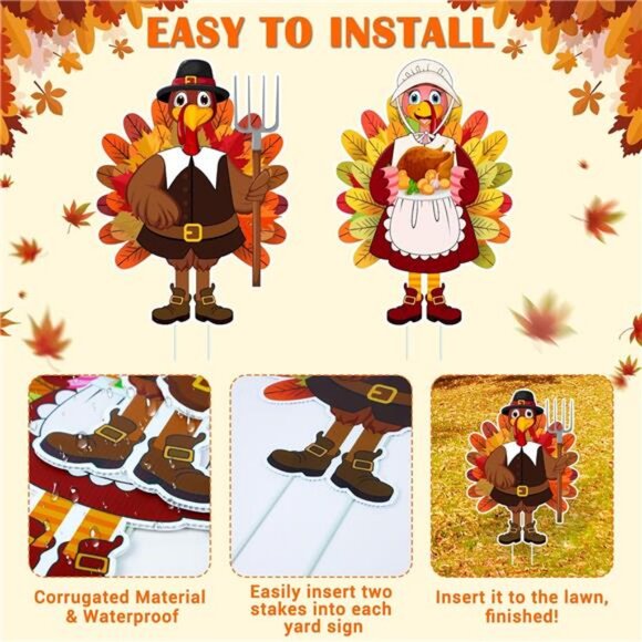 8PCS Thanksgiving Yard Signs with Stakes, Thanksgiving Decorations Outdoor - Picture 3 of 8